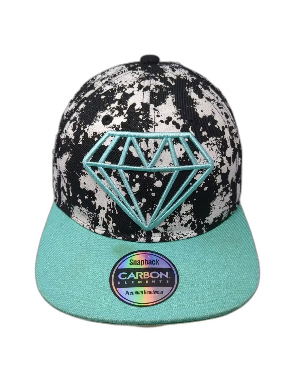 Carbon Elements Snapback Hat Black Green Diamond Splatter Embroidered One Size